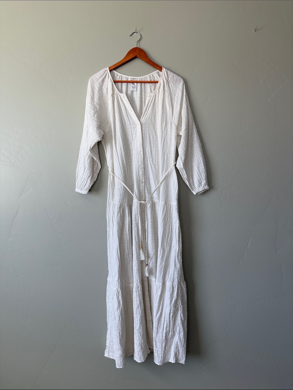 l*space White Button-Front Maxi Swim Coverup with Waist Tie
